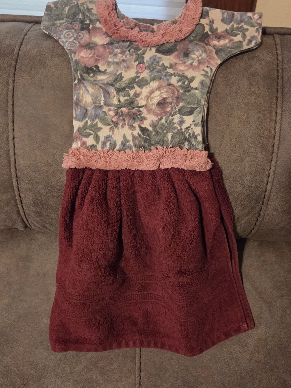 Floral Top Burgundy Hanging Kitchen Towel - Decorative Kitchen Linen
